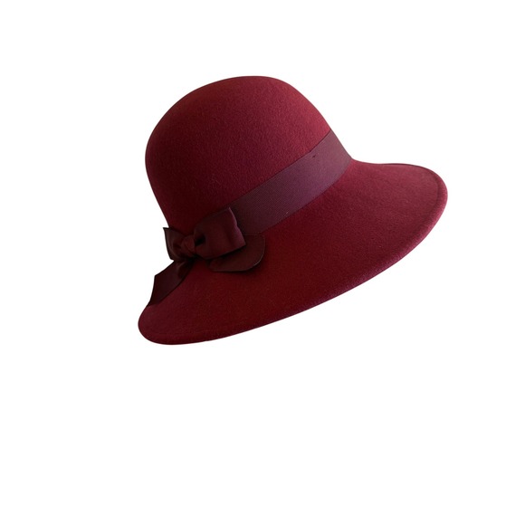 Talbots Accessories - Talbots Hat Burgundy 100% Wool Cloche Felt Bow Grosgrain Trim 54887497 NEW